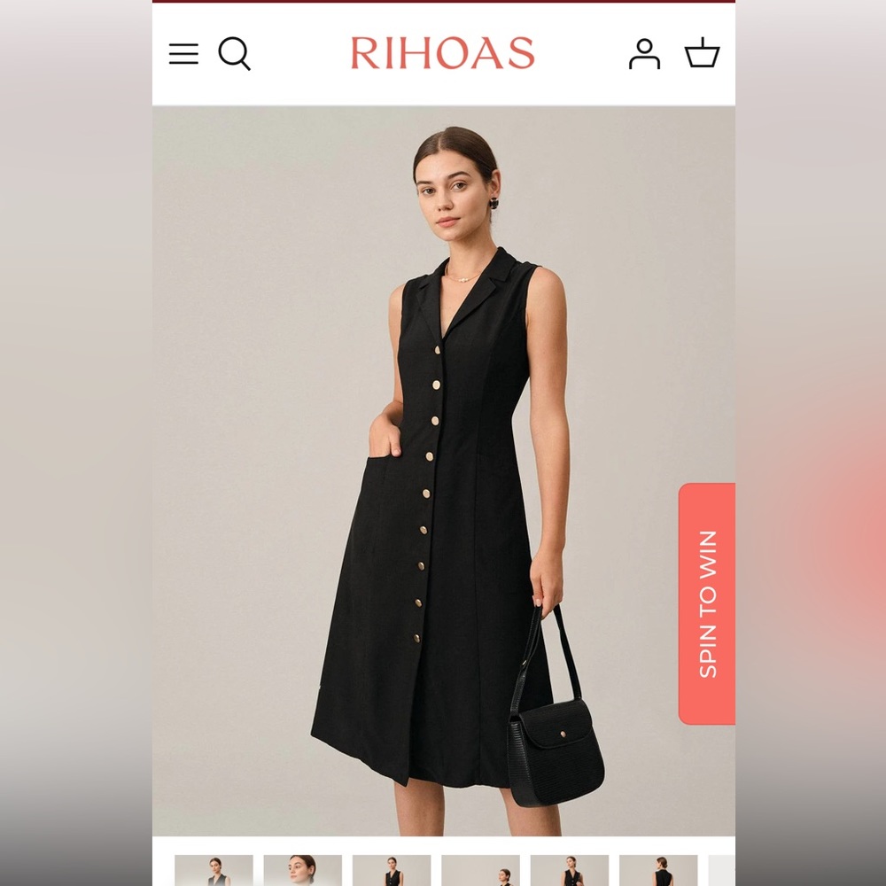 RIHOAS The Black V-Neck Tunic Midi Dress